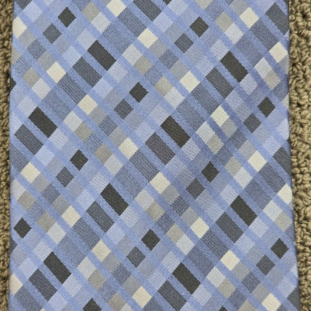 Van Heusen Silk Tie Set Mens Brown Blue Geometric Plaid Stain Resistant OS